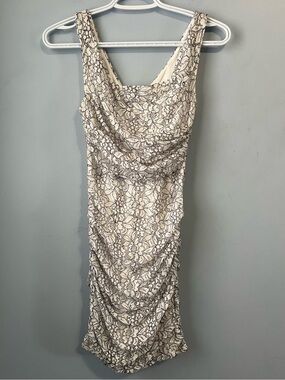 Express White Ruched Bodycon Mini Dress Black Floral Lace Overlay Size 0